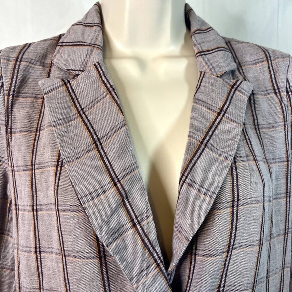 Frank and Oak Purple Plaid Single Breasted Blazer Jacket Linen Blend Size XS - Picture 5 of 12